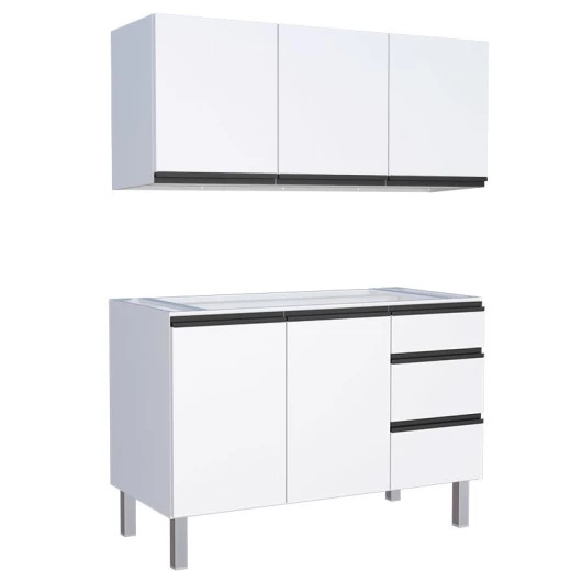 Cozinha Completa Gabinete Para Pia e Armário Aéreo Gaia 140cm Cozimax Branco 