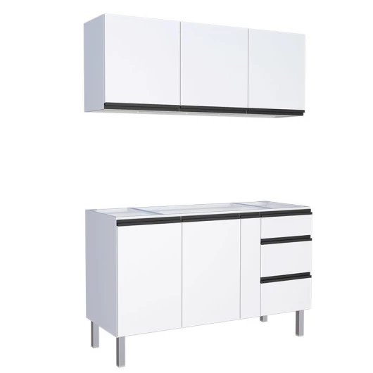 Cozinha Completa Gabinete Para Pia e Armário Aéreo Gaia 150cm Cozimax Branco 