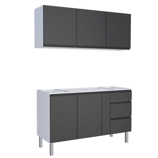 Cozinha Completa Gabinete Para Pia e Armário Aéreo Gaia 150cm Cozimax Preto