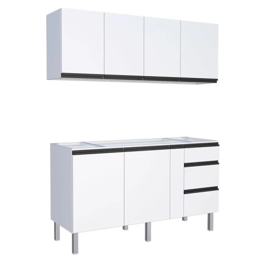 Cozinha Completa Gabinete Para Pia e Armário Aéreo Gaia 160cm Cozimax Branco 