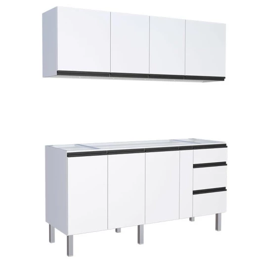 Cozinha Completa Gabinete Para Pia e Armário Aéreo Gaia 180cm Cozimax Branco