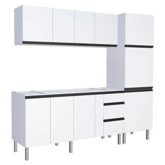 Cozinha Completa 240cm Gabinete Para Pia Com Armário Aéreo e Paneleiro Gaia Cozimax Branco