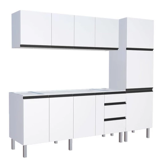 Cozinha Completa 260cm Gabinete Para Pia Com Armário Aéreo e Paneleiro Gaia Cozimax Branco