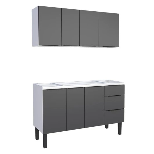 Cozinha Completa Gabinete Para Pia 140cm e Armário Aéreo Júpiter Cozimax Preto
