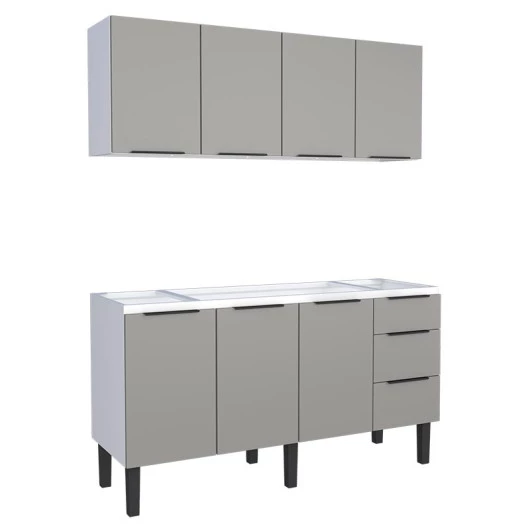 Cozinha Completa Gabinete Para Pia 160cm e Armário Aéreo Júpiter Cozimax Cinza