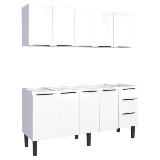 Cozinha Completa Gabinete Para Pia 180cm e Armário Aéreo Júpiter Cozimax Branco
