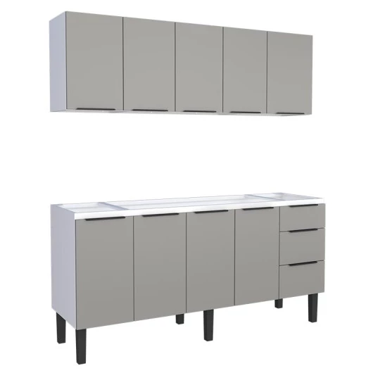 Cozinha Completa Gabinete Para Pia 180cm e Armário Aéreo Júpiter Cozimax Cinza Argila