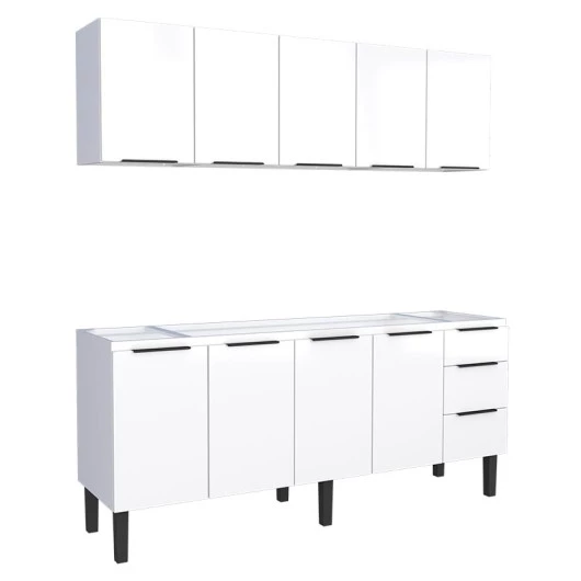 Cozinha Completa Gabinete Para Pia 200cm e Armário Aéreo Júpiter Cozimax Branco