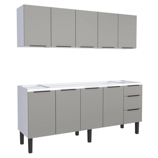 Cozinha Completa Gabinete Para Pia 200cm e Armário Aéreo Júpiter Cozimax Cinza Argila