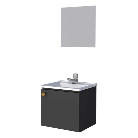 Conjunto Gabinete Para Banheiro Aço com Espelho Amêndoa 40 Cozimax Preto