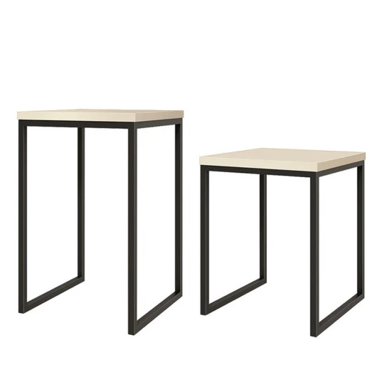 Conjunto de Mesas Lateral e Apoio Para Sala 40x40 Iron EAX Móveis Off White