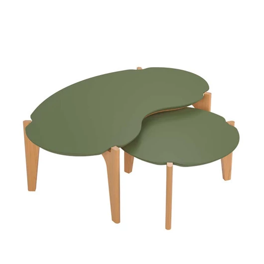 Conjunto de Mesa de Centro Florida 105cm e 55cm Lukaliam Verde Floresta/Freijo