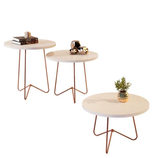 Conjunto de Mesas Para Sala 8004 8005 8006 JB Bechara Pérola/Bronze