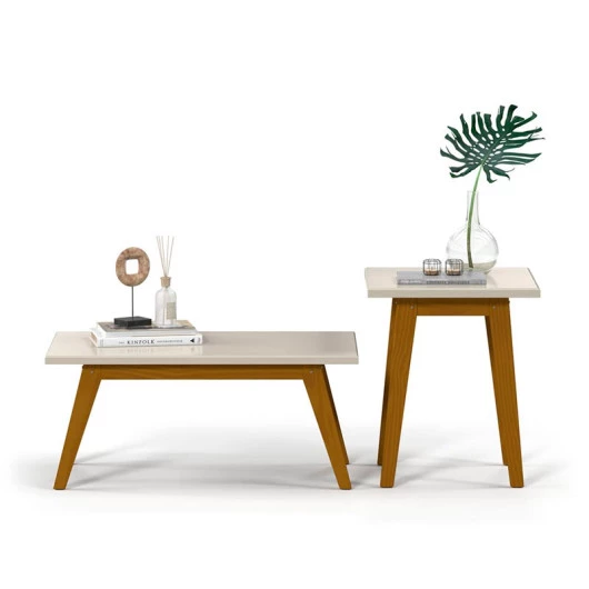 Conjunto Mesa Lateral e Mesa de Centro Prism Patrimar Off White