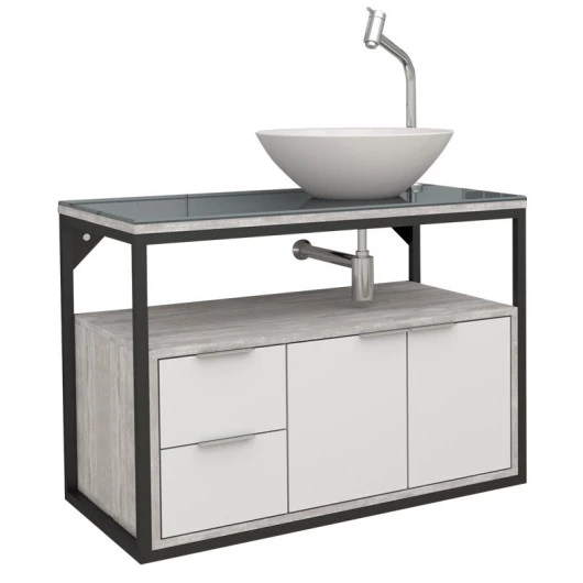 Gabinete Para Banheiro Apoema 80 com Cuba Cuia Cozimax Branco/Calcare