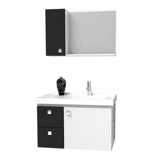 Conjunto Para Banheiro Madeira Gabinete e Espelho Moara 60 Cozimax Branco/Preto
