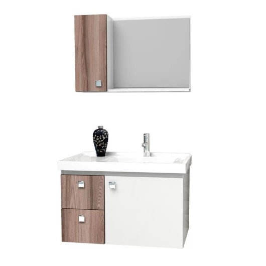 Conjunto Para Banheiro Madeira Gabinete e Espelho Moara 60 Cozimax Branco/Tamarindo
