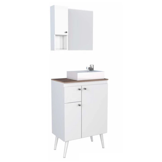 Conjunto de Banheiro Retrô Itauna 60 Cuba Prisma Base Cozimax Branco/Tamarindo