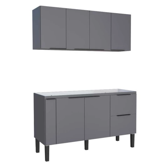 Cozinha Completa de Madeira Gabinete Para Pia 150cm e Armário Aéreo Cisne Cozimax Cinza