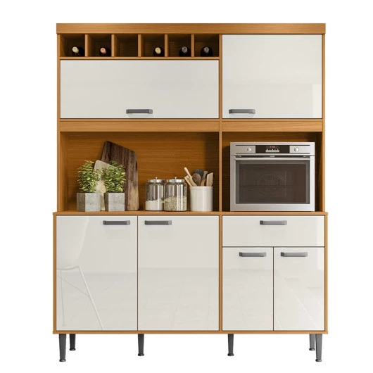 Cozinha Completa 160cm Adega 6 Portas 1 Gaveta Dakota Lukaliam Tauari/Off White