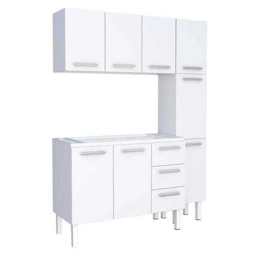 Cozinha Completa de Aço Gabinete Para Pia 140cm com Aéreo e Paneleiro Vênus Cozimax Branco