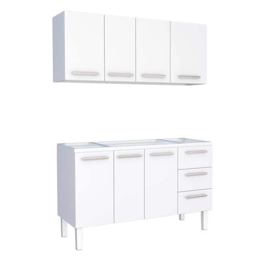 Cozinha de Aço Gabinete Para Pia 140cm com Armário Aéreo Vênus Cozimax Branco