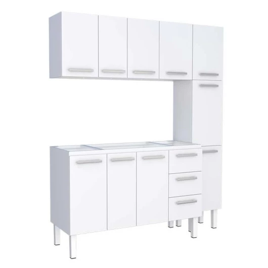 Cozinha Completa de Aço Gabinete Para Pia 150cm com Aéreo e Paneleiro Vênus Cozimax Branco