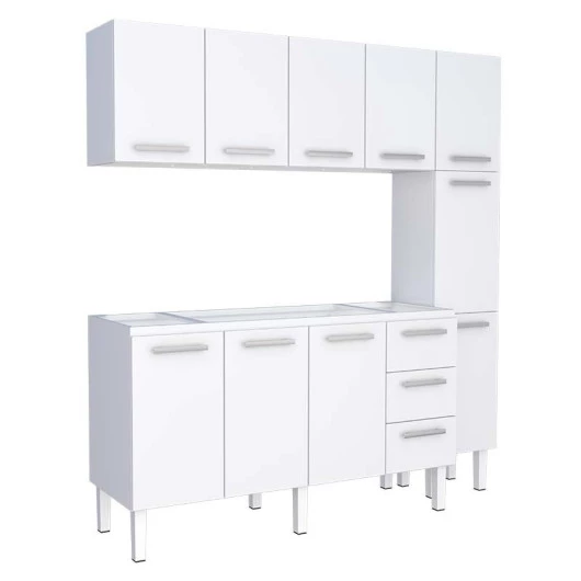 Cozinha Completa de Aço Gabinete Para Pia 160cm com Aéreo e Paneleiro Vênus Cozimax Branco