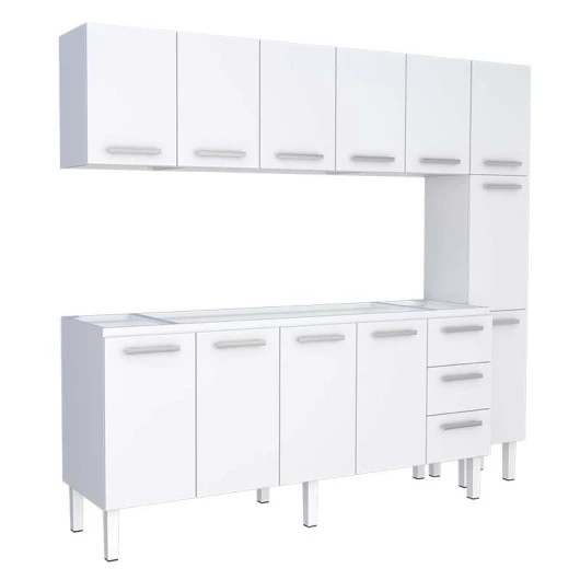 Cozinha Completa de Aço Gabinete Para Pia 200cm com Aéreo e Paneleiro Vênus Cozimax Branco