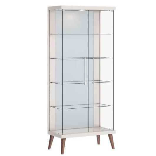 Cristaleira de Vidro Espelho Moderna Com LED 75x179 Tifanny Imcal Off White