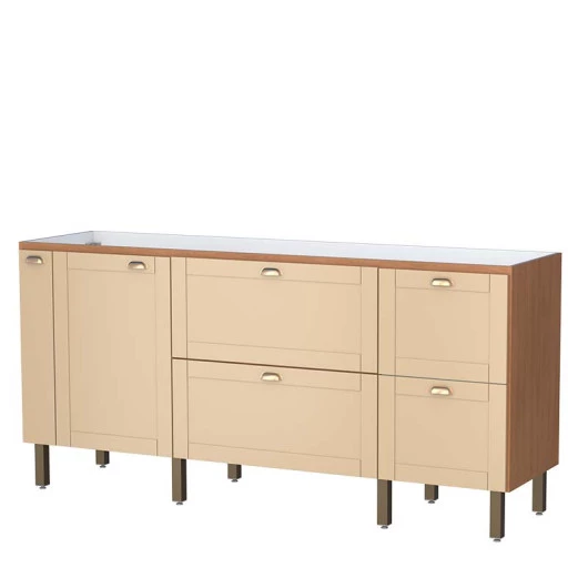 Gabinete De Madeira Para Pia De Cozinha 200cm Estilo Americano Grou Cozimax Areia/Jequitiba