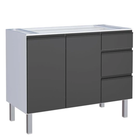 Gabinete de Aço Para Pia 120cm 3 Gavetas Cozinha Gaia Cozimax Preto