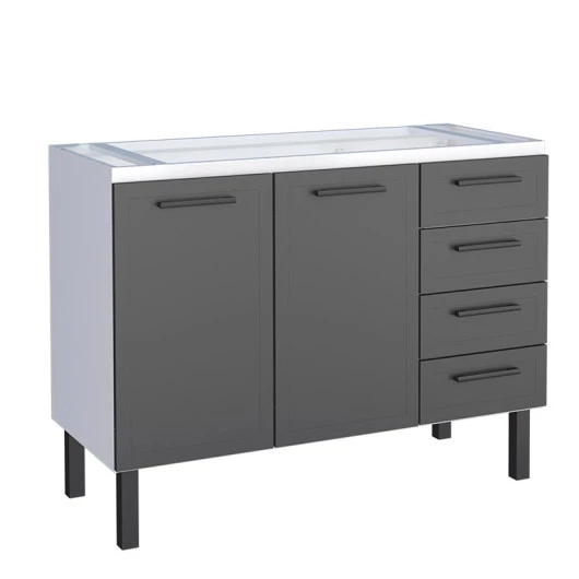 Gabinete de Aço Para Pia 120cm 2 Portas Juno/Apolo 4 Gavetas Cozimax Preto