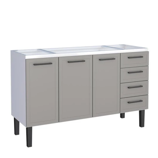 Gabinete de Aço Para Pia 150cm 3 Portas Juno/Apolo 4 Gavetas Cozimax Cinza Argila