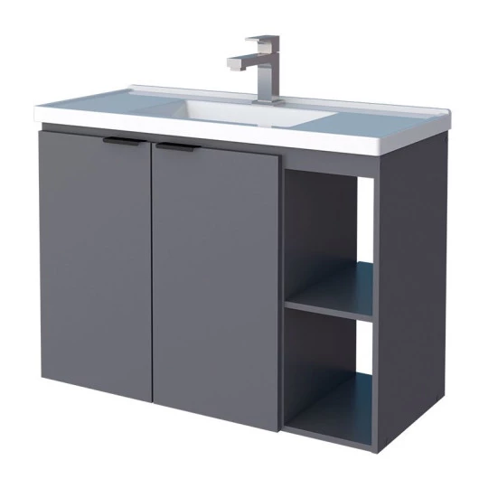 Gabinete Para Banheiro Madeira Aster 80 Com Lavatório Cozimax Cinza