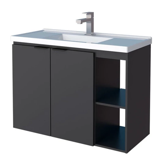Gabinete Para Banheiro Madeira Aster 80 Com Lavatório Cozimax Preto