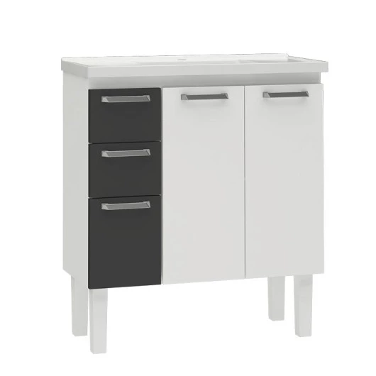 Gabinete Para Banheiro Aço Damasco Com Pés 80 Cozimax Branco/Preto