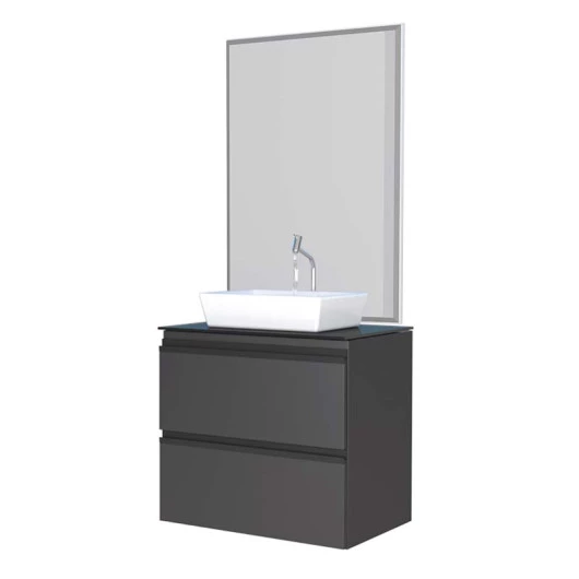 Conjunto Para Banheiro Aço Gaia 60 com Espelho e Cuba de Louça Linea Cozimax Preto
