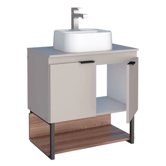 Gabinete Para Banheiro Madeira Sálvia 60 Nude/Tamarindo Cozimax Com Cuba Duna Branca