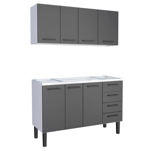 Cozinha Completa Gabinete Para Pia 140 e Armário Aéreo Juno/Apolo 4 Gavetas Cozimax Preto