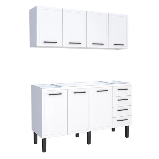 Cozinha Completa Gabinete Para Pia 160 e Armário Aéreo Juno/Apolo 4 Gavetas Cozimax Branco