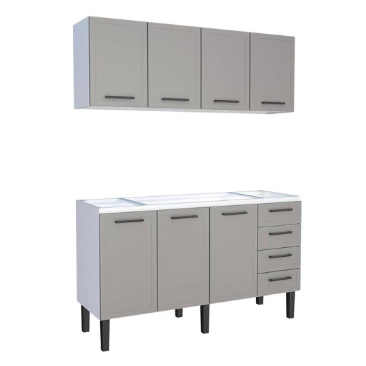 Cozinha Completa Gabinete Para Pia 160 e Armário Aéreo Juno/Apolo 4 Gavetas Cozimax Cinza Argila