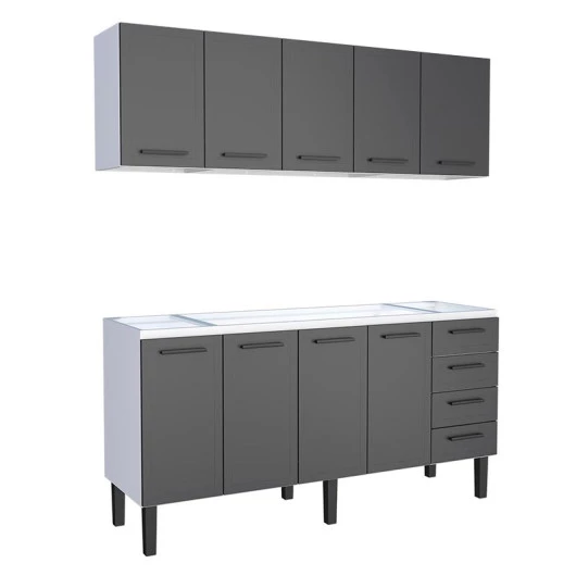 Cozinha Completa Gabinete Para Pia 180 e Armário Aéreo Juno/Apolo 4 Gavetas Cozimax Preto