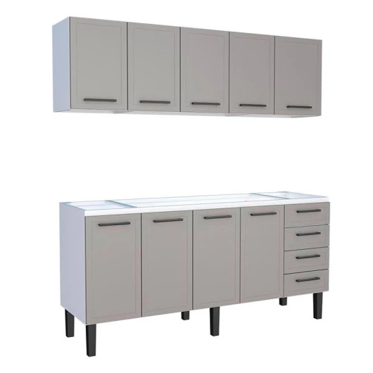Cozinha Completa Gabinete Para Pia 200 e Armário Aéreo Juno/Apolo 4 Gavetas Cozimax Cinza Argila
