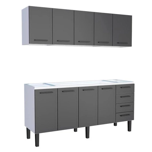 Cozinha Completa Gabinete Para Pia 200 e Armário Aéreo Juno/Apolo 4 Gavetas Cozimax Preto