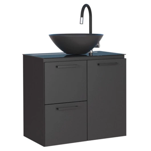 Gabinete Para Banheiro Aço Osiris Preto 60 Com Cuba Cuia Preta Cozimax