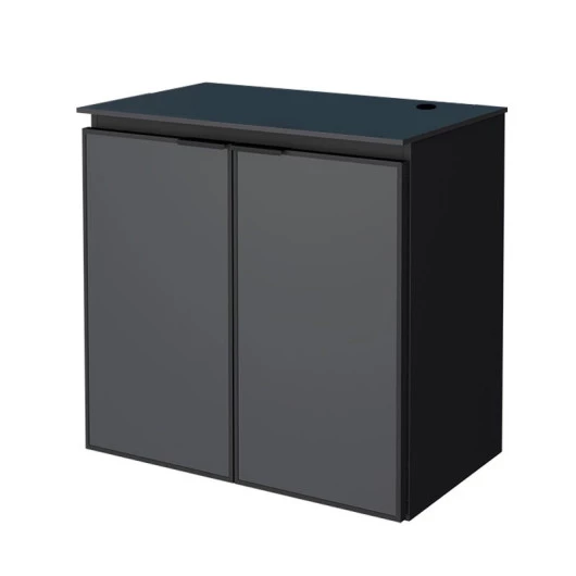 Gabinete Para Banheiro Aço Umbu 60 Tampo Vidro Sem Cuba Porta Vidro Cozimax Preto