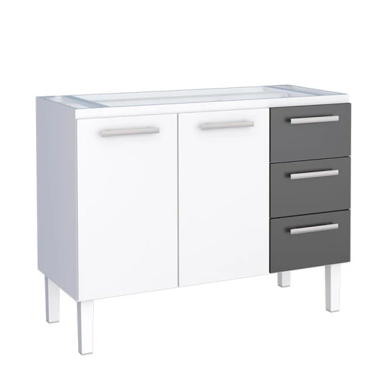 Gabinete de Aço Para Pia de 120cm Vênus 3 Gavetas Cozimax Branco/Preto