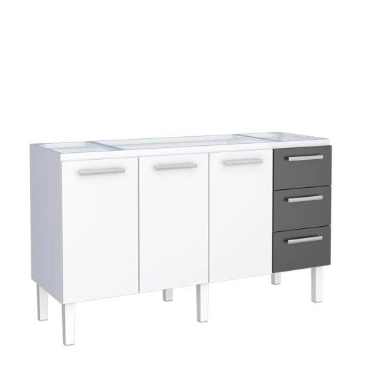 Gabinete de Aço Para Pia de 160cm Vênus 3 Gavetas Cozimax Branco/Preto