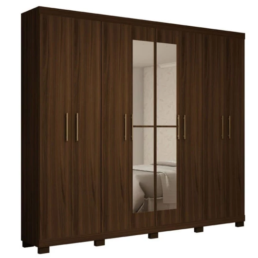 Guarda Roupa Casal 8 Portas Com Espelho Sevilha Gelius Nogueira